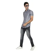 Edgy Mens Lycra Checks Design Printed Half Sleeve Casual Shirts for Boys and Mens (Grey) (Size:-X-Large)-thumb4