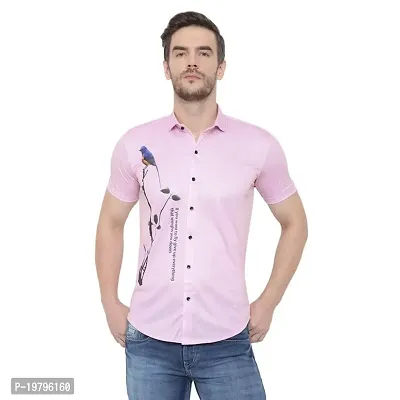 Edgy Mens Lycra Sparrow Design Printed Half Sleeve Casual Shirts for Boys and Mens (Pink) (Size:-X-Large)-thumb3