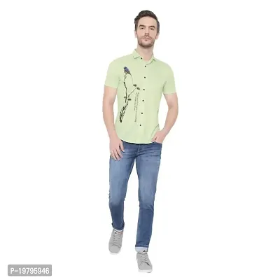 Edgy Mens Lycra Sparrow Design Printed Half Sleeve Casual Shirts for Boys and Mens (Green) (Size:-X-Large)-thumb0