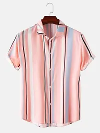 Edgy New Casual Pink Lining Half Sleeves Man Casual Shirt (Pink) Size:-Medium-thumb3