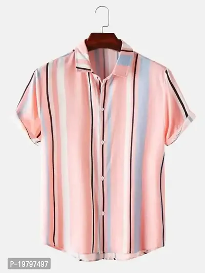 Edgy New Casual Pink Lining Half Sleeves Man Casual Shirt (Pink) Size:-Medium-thumb4