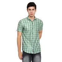 Edgy Mens Lycra Checks Design Printed Half Sleeve Casual Shirts for Boys and Mens (Light Green) (Size:-Large)-thumb3