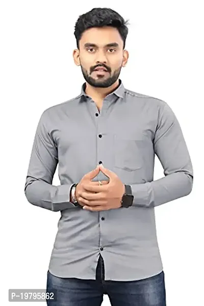 Edgy Men's Solid Cotton Blend Full Sleeves Formal Spread Shirt/Plen Full Sleeves Shirt-Medium (JE-1209) Multicolour-thumb0