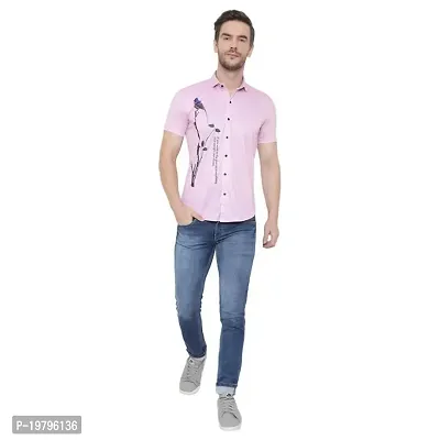 Edgy Mens Lycra Sparrow Design Printed Half Sleeve Casual Shirts for Boys and Mens (Pink) (Size:-Small)