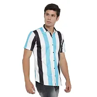 Edgy Mens Lycra Stripped Lines Design Printed Half Sleeve Casual Shirts for Boys and Mens (Multi) (Size:-Large)-thumb4