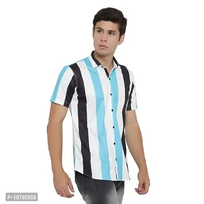 Edgy Mens Lycra Stripped Lines Design Printed Half Sleeve Casual Shirts for Boys and Mens (Multi) (Size:-Large)-thumb5