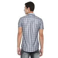 Edgy Mens Lycra Checks Design Printed Half Sleeve Casual Shirts for Boys and Mens (Grey) (Size:-X-Large)-thumb2