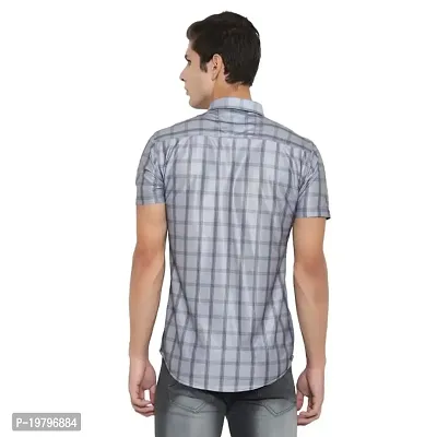 Edgy Mens Lycra Checks Design Printed Half Sleeve Casual Shirts for Boys and Mens (Grey) (Size:-X-Large)-thumb3