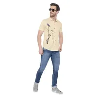 Edgy Mens Lycra Sparrow Design Printed Half Sleeve Casual Shirts for Boys and Mens (Beige) (Size:-Medium)-thumb2