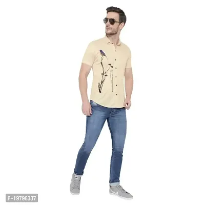 Edgy Mens Lycra Sparrow Design Printed Half Sleeve Casual Shirts for Boys and Mens (Beige) (Size:-Medium)-thumb3