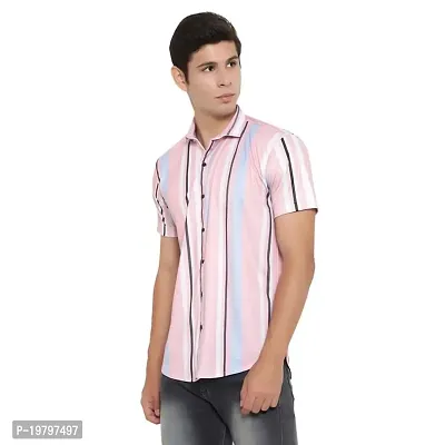 Edgy New Casual Pink Lining Half Sleeves Man Casual Shirt (Pink) Size:-Medium-thumb3