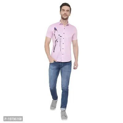 Edgy Mens Lycra Sparrow Design Printed Half Sleeve Casual Shirts for Boys and Mens (Pink) (Size:-X-Large)