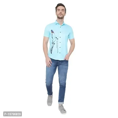 Edgy Mens Lycra Sparrow Design Printed Half Sleeve Casual Shirts for Boys and Mens (Sky Blue) (Size:-Small)