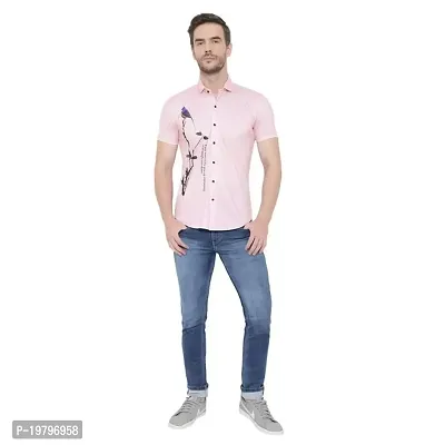 Edgy Mens Lycra Sparrow Design Printed Half Sleeve Casual Shirts for Boys and Mens (Light Pink) (Size:-X-Large)-thumb0