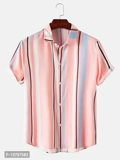 Edgy New Casual Pink Lining Half Sleeves Man Casual Shirt (Pink) Size:-X-Large-thumb5