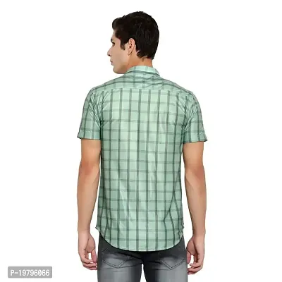 Edgy Mens Lycra Checks Design Printed Half Sleeve Casual Shirts for Boys and Mens (Light Green) (Size:-Small)-thumb5