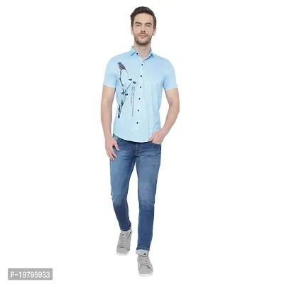 Edgy Mens Lycra Sparrow Design Printed Half Sleeve Casual Shirts for Boys and Mens (Blue) (Size:-Large)