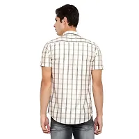 Edgy Mens Lycra Checks Design Printed Half Sleeve Casual Shirts for Boys and Mens (Off White) (Size:-Medium)-thumb3