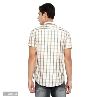 Edgy Mens Lycra Checks Design Printed Half Sleeve Casual Shirts for Boys and Mens (Off White) (Size:-Medium)-thumb4