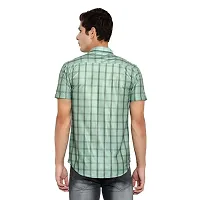 Edgy Mens Lycra Checks Design Printed Half Sleeve Casual Shirts for Boys and Mens (Light Green) (Size:-Large)-thumb1