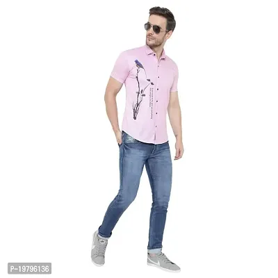 Edgy Mens Lycra Sparrow Design Printed Half Sleeve Casual Shirts for Boys and Mens (Pink) (Size:-Small)-thumb4