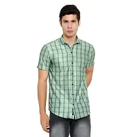 Edgy Mens Lycra Checks Design Printed Half Sleeve Casual Shirts for Boys and Mens (Light Green) (Size:-Small)-thumb2