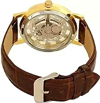 JOLIYA ll Unique Designer Open Mechanical Open Gold Dial Leather Belt Analog Watch - for Men-thumb1