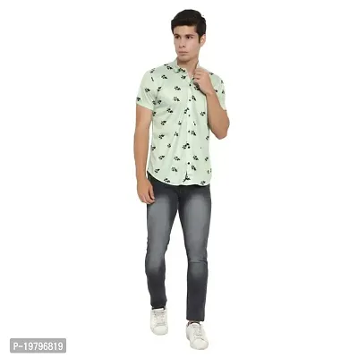 Edgy Mens Lycra Stripped Lines Design Printed Half Sleeve Casual Shirts for Boys and Mens (Light Green) (Size:-Small)