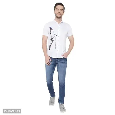 Edgy Mens Lycra Sparrow Design Printed Half Sleeve Casual Shirts for Boys and Mens (White) (Size:-X-Large)