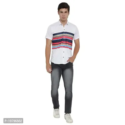 Edgy Mens Lycra Stripped Lines Design Printed Half Sleeve Casual Shirts for Boys and Mens (White) (Size:-Small)