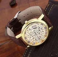 JOLIYA ll Unique Designer Open Mechanical Open Gold Dial Leather Belt Analog Watch - for Men-thumb4