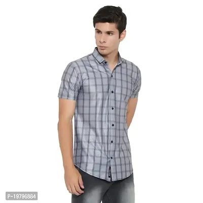 Edgy Mens Lycra Checks Design Printed Half Sleeve Casual Shirts for Boys and Mens (Grey) (Size:-X-Large)-thumb4