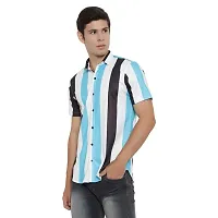 Edgy Mens Lycra Stripped Lines Design Printed Half Sleeve Casual Shirts for Boys and Mens (Multi) (Size:-Large)-thumb1