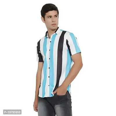 Edgy Mens Lycra Stripped Lines Design Printed Half Sleeve Casual Shirts for Boys and Mens (Multi) (Size:-Large)-thumb2