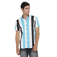 Edgy Mens Lycra Stripped Lines Design Printed Half Sleeve Casual Shirts for Boys and Mens (Multi) (Size:-Large)-thumb2
