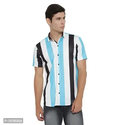 Edgy Mens Lycra Stripped Lines Design Printed Half Sleeve Casual Shirts for Boys and Mens (Multi) (Size:-Large)-thumb3