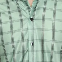 Edgy Mens Lycra Checks Design Printed Half Sleeve Casual Shirts for Boys and Mens (Light Green) (Size:-Small)-thumb3