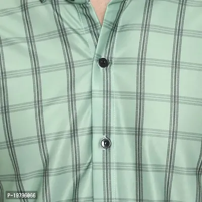 Edgy Mens Lycra Checks Design Printed Half Sleeve Casual Shirts for Boys and Mens (Light Green) (Size:-Small)-thumb4