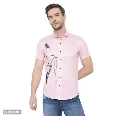 Edgy Mens Lycra Sparrow Design Printed Half Sleeve Casual Shirts for Boys and Mens (Light Pink) (Size:-Small)-thumb5