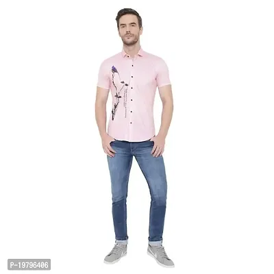 Edgy Mens Lycra Sparrow Design Printed Half Sleeve Casual Shirts for Boys and Mens (Light Pink) (Size:-Small)