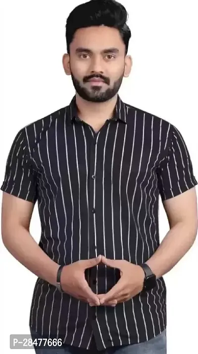 Half Sleeves Lycra Printed Striped Shirt for Man-thumb0