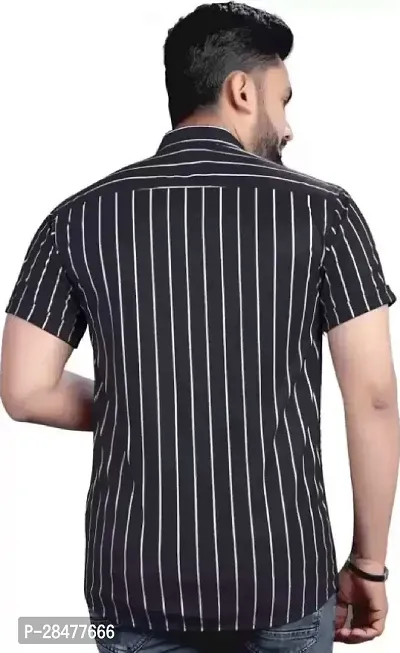 Half Sleeves Lycra Printed Striped Shirt for Man-thumb2