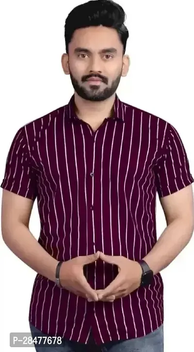 Half Sleeves Printed Striped Shirt for Man-thumb0