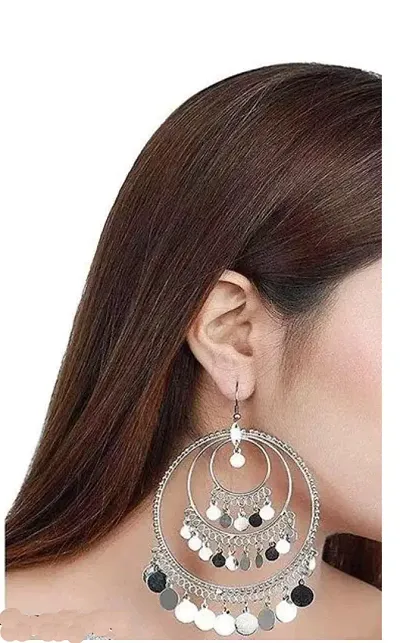 COSMOS SYSTEMS Unique Style Silver Metal Bead Round Hoop Earrings for Women & Girls