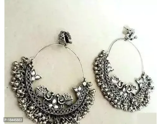 Oxidised Silver Jhumkas Earrings For Women-thumb0