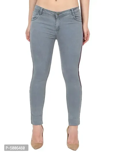 Grey, Women Side Patti, Regular Fit Mid-Rise Clean Look Stretchable Jeans-thumb0