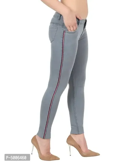 Grey, Women Side Patti, Regular Fit Mid-Rise Clean Look Stretchable Jeans-thumb3