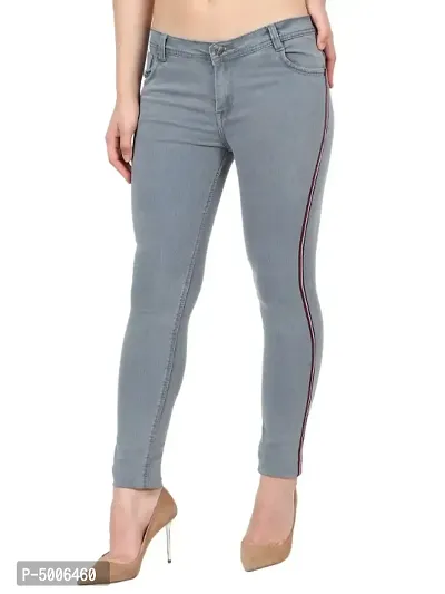 Grey, Women Side Patti, Regular Fit Mid-Rise Clean Look Stretchable Jeans-thumb2