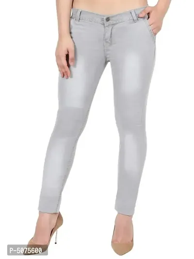 Women Faded Light Grey Regular Fit Solid Denim Jeans