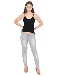 Women Faded Light Grey Regular Fit Solid Denim Jeans-thumb2